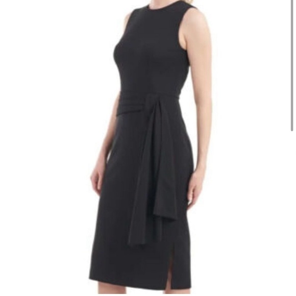 Kay Unger Black Raven Draped Sheath Midi Dress - Picture 4 of 8
